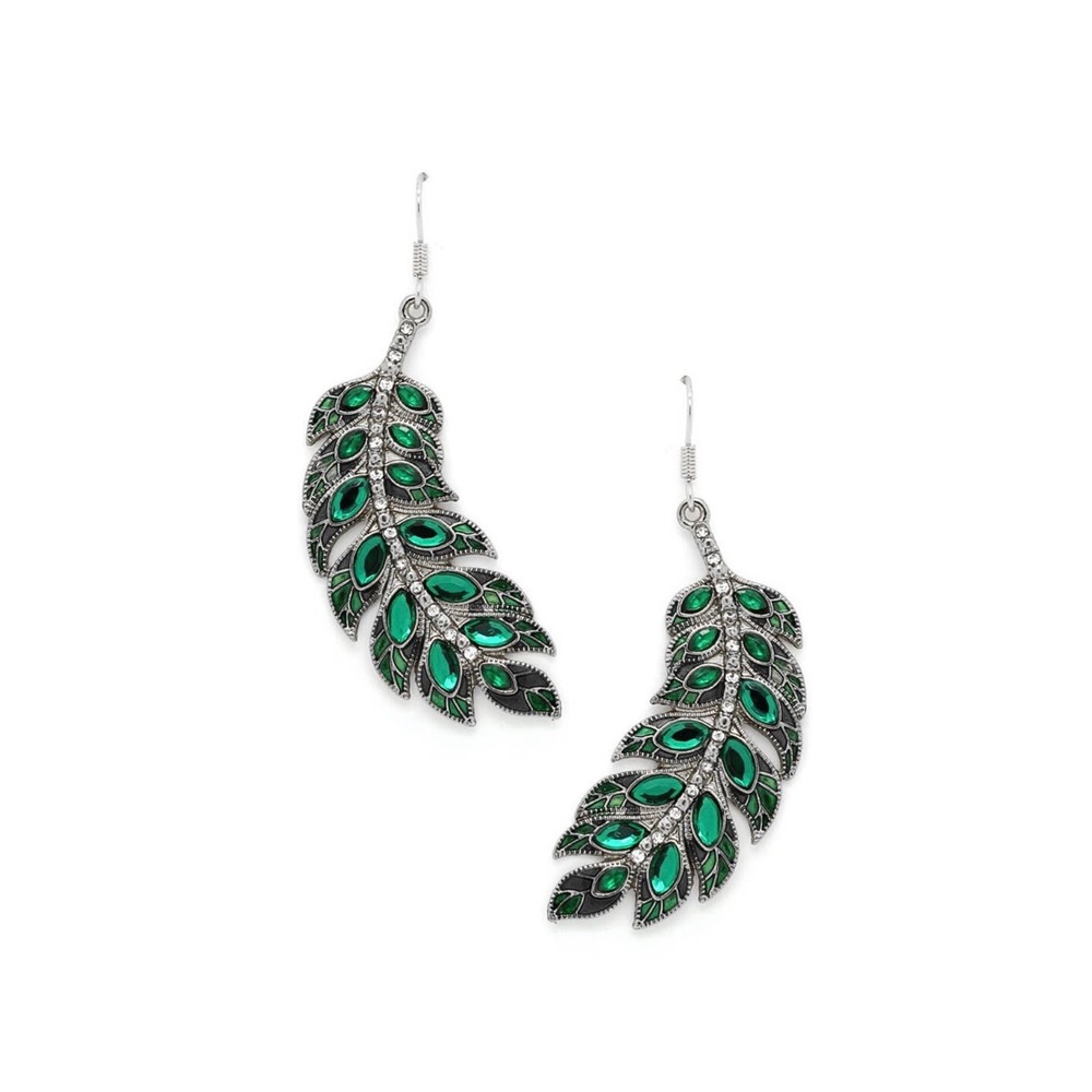 NWT Eye Candy LA The Luxe Collection Crystal Leaf Earrings Holiday Green